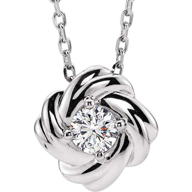 1/6 Ct Diamond Solitaire Knot Pendant White Gold Necklace 7.8MM