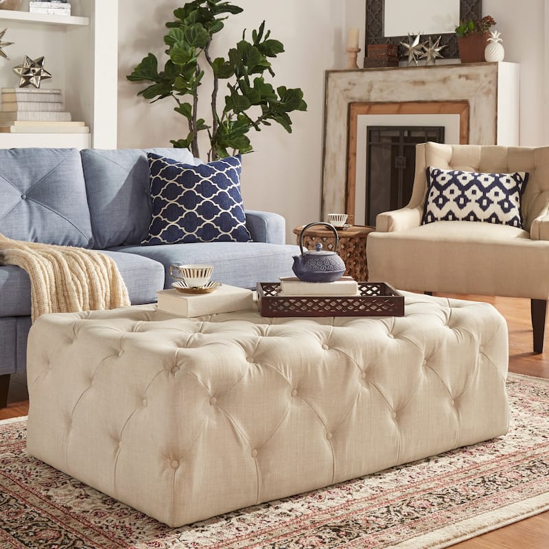Knightsbridge Rectangular Tufted Ottoman with Casters by iNSPIRE Q Artisan - Beige Linen