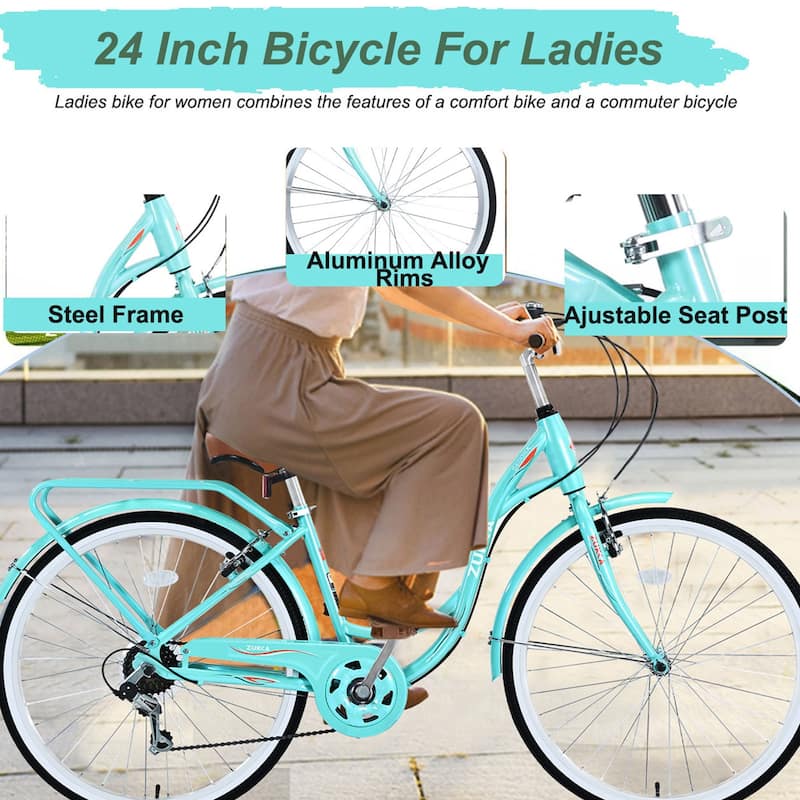 7 Speed Steel Frame Multiple Colors 24 Inch Ladies Bicycle