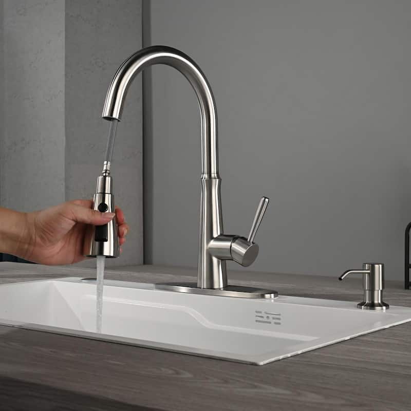 WOWOW Single Handle 3-Mode Pull Out Sprayer Kitchen Faucet