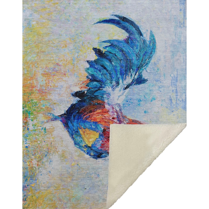 Premium Machine Washable ASB156 Rooster Sherpa Throw Blanket