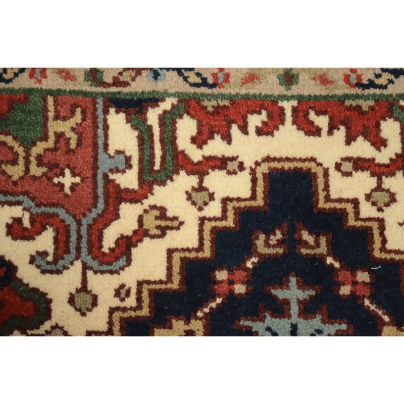Hand Knotted Oriental 100% Wool Carpet Traditional Medallion Navy Blue & Blues Heriz (serapi) Area Rug - 5' 0'' X 3' 0''
