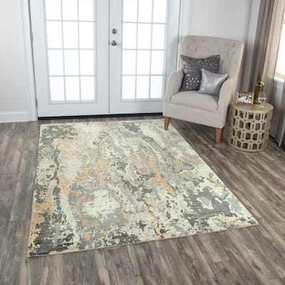 Alora Decor Radiant Grey, Ivory, and Gold Abstract Wool Blend Rug