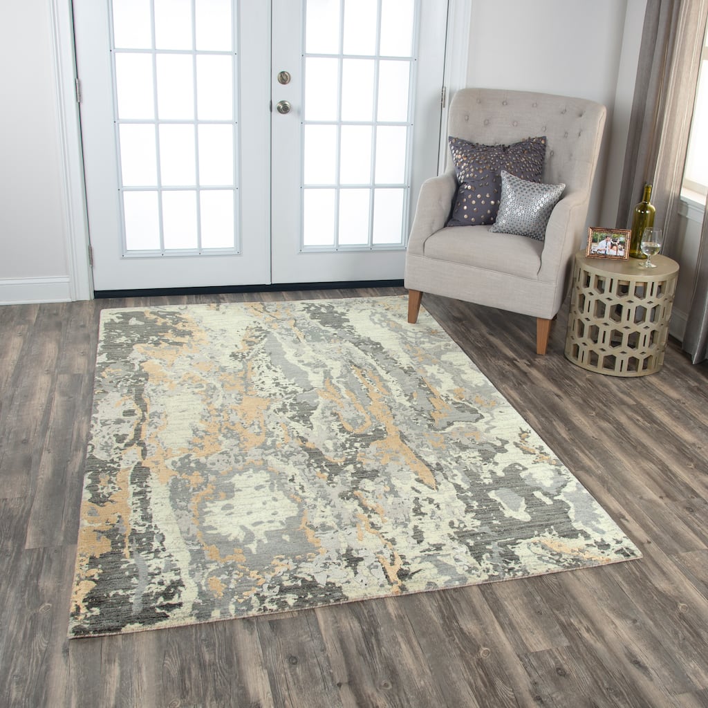Alora Decor Radiant Grey, Ivory, and Gold Abstract Wool Blend Rug