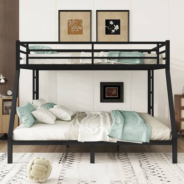 slide 2 of 11, Safety Design Black Metal Bunk Bed Black-5 - Queen over King