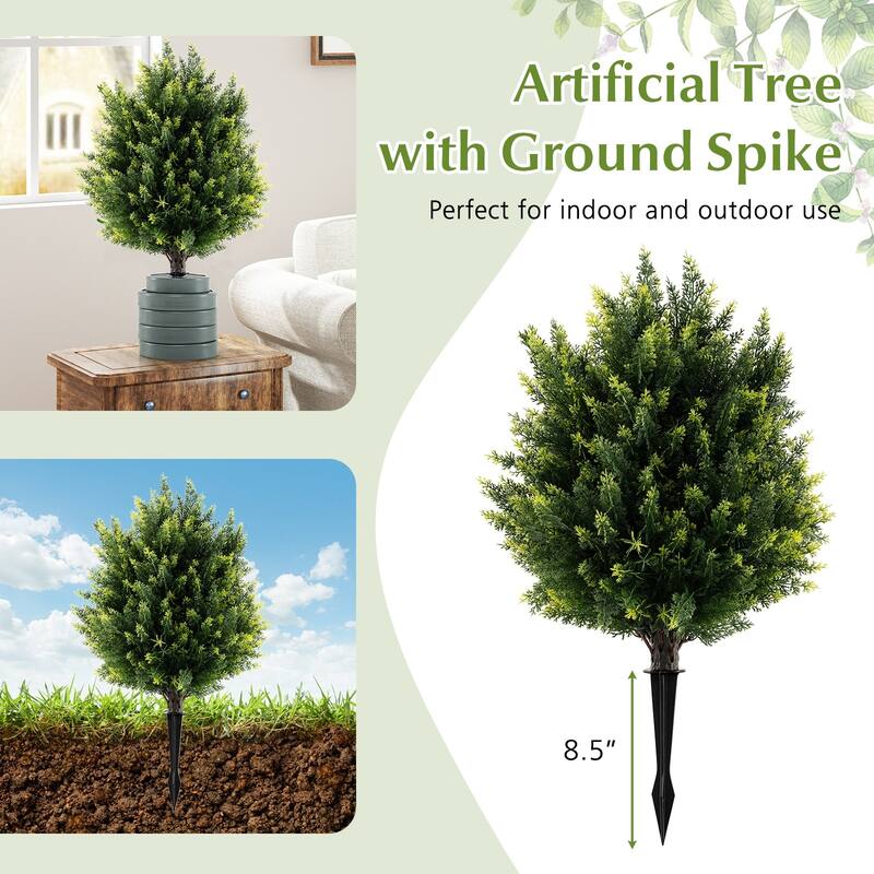 Gymax 2 Pack 24'' Artificial Cypress Topiary Ball Tree Set w/Ground