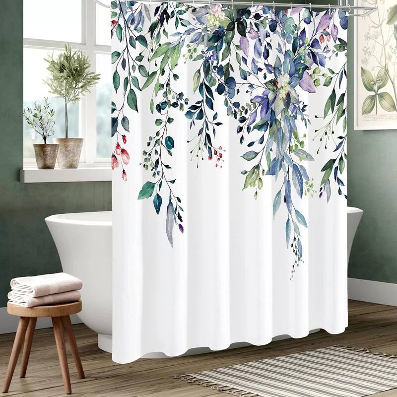 Spring Floral Shower Curtain for Bathroom, Eucalyptus Leaves