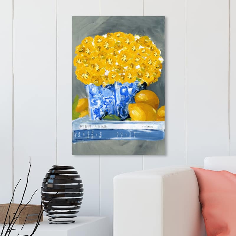 Wynwood Studio 'Cook Book Love' Floral and Botanical Wall Art Canvas Print Florals - Yellow, Blue - 20 x 30