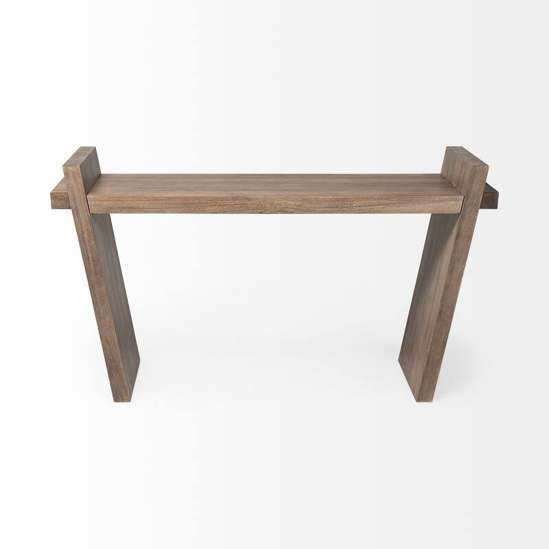 HomeRoots Medium Brown Solid Mango Wood Finish Console Table With Slanted Base Design - 16
