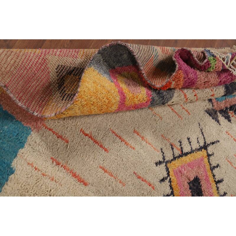 Geometric Plush Moroccan Area Rug Hand-Knotted Wool Carpet - 8'2" x 10'7"