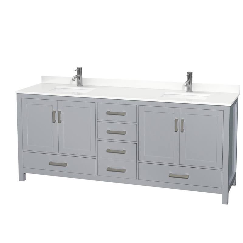 Wyndham Collection WCS141480D-QTZ-UNSMXX Sheffield 80" Free Standing - Gray / White Quartz Top / Brushed Chrome Hardware