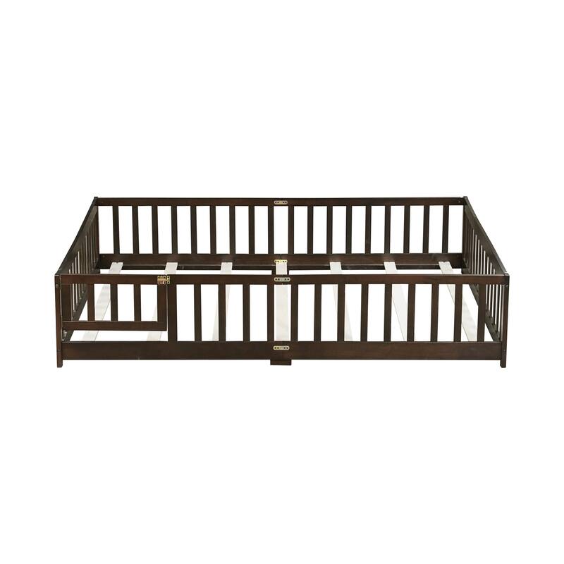Queen Size Floor Bed with Door and Safety Guardrails