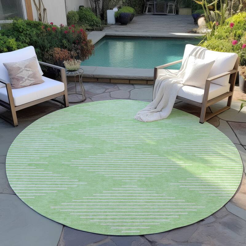 Machine Washable Indoor/ Outdoor Modern Stripe Chantille Rug - Mint - 8' x 8'