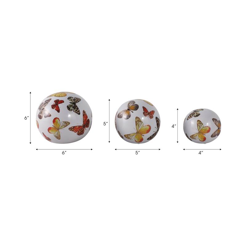 Ceramic Decorative Orbs Butterfly Print Design Home Decor (Set of 3) - 6" x 6" x 6"