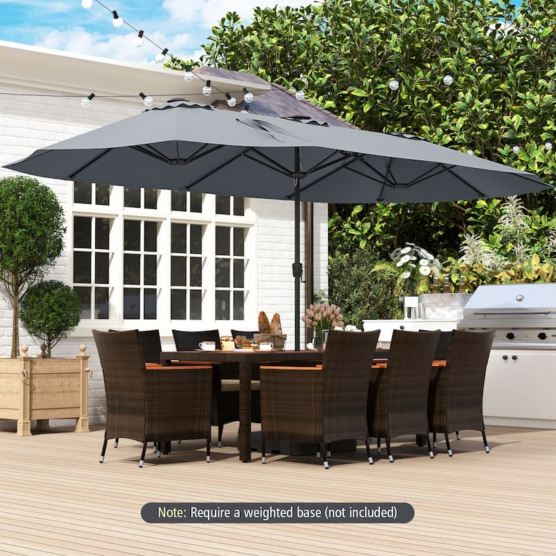Extra Large 15.5 Feet Double-Sided Patio Umbrella with Solar LED Lights and Crank Outdoor Shade (Umbrella Only)