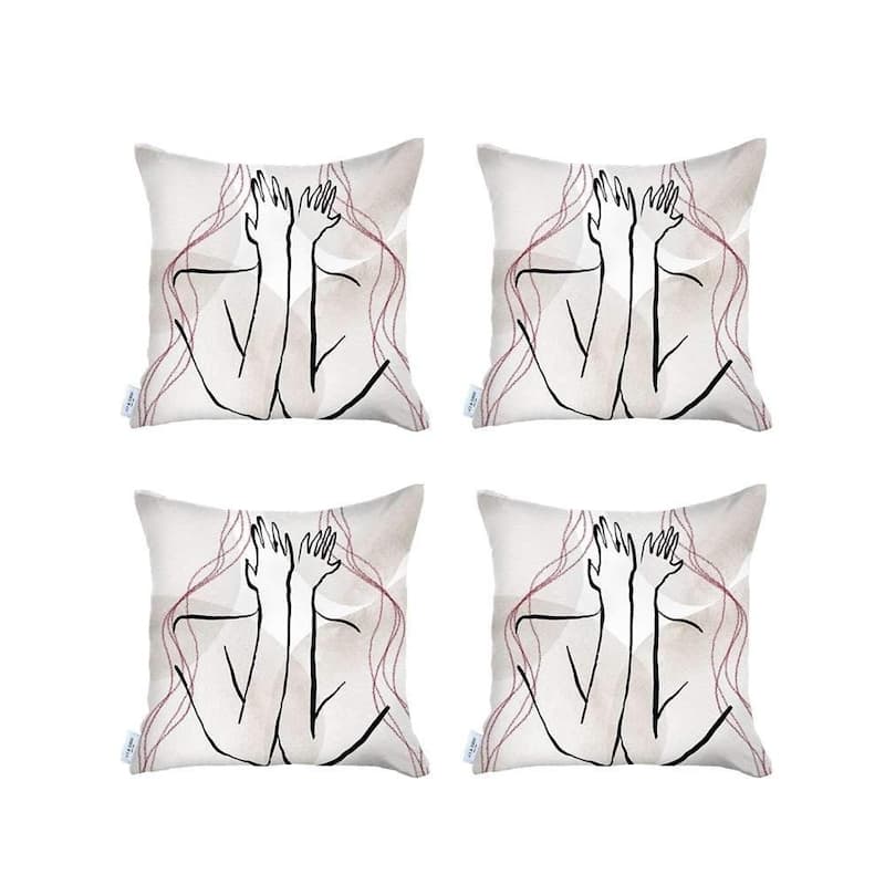 HomeRoots Set Of Four 18" X 18" Black And Grey Abstract Zippered Handmade Polyester Throw Pillow