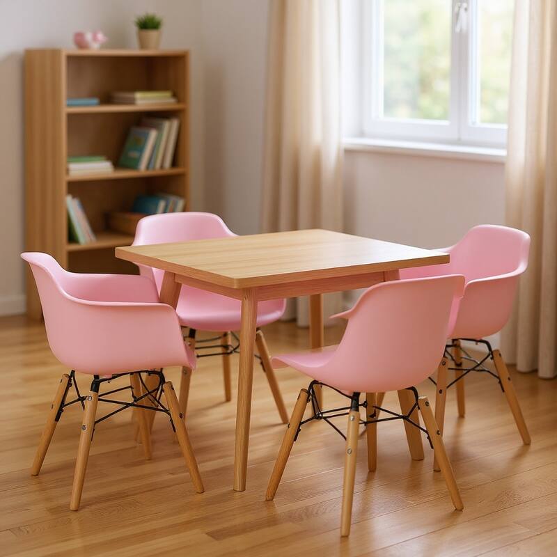 HomeRoots Set Of Four Pink And Brown Heavy Duty Plastic And Wood Juvenile Side Chairs - 16.00 in. x 23.00 in. x 15.00 in. - Pink - 16.00 in. x 23.00 in. x 15.00 in.