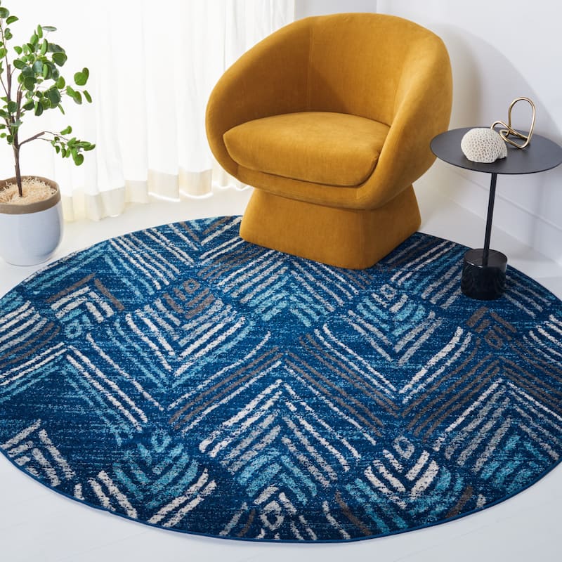 SAFAVIEH Amsterdam Gulumser Modern Rug - 6'7" Round - Navy/Aqua