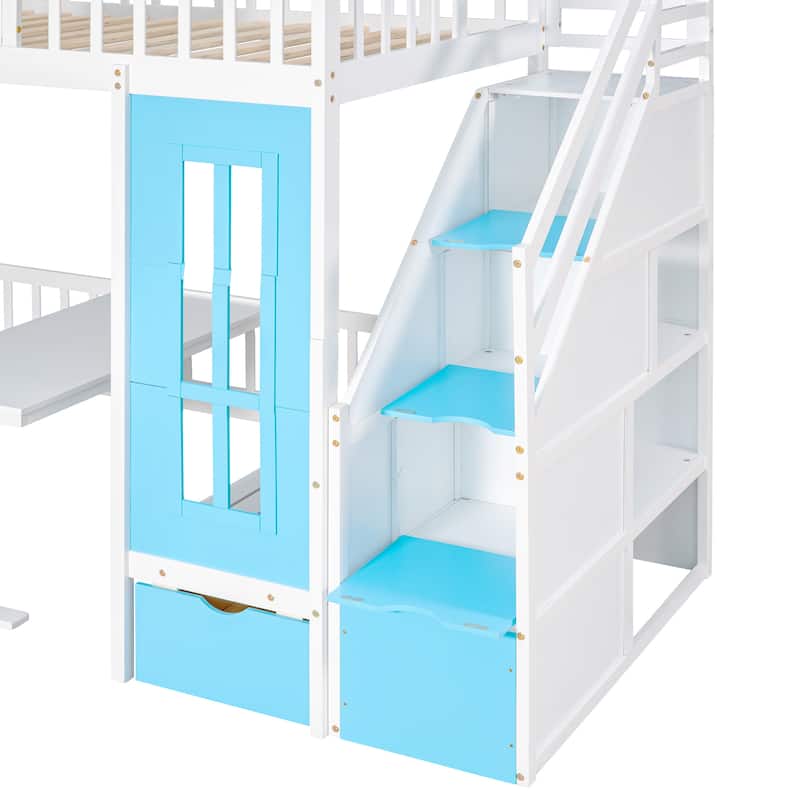 Twin-Over-Twin Bunk Bed with Changeable Table with 2 Drawers
