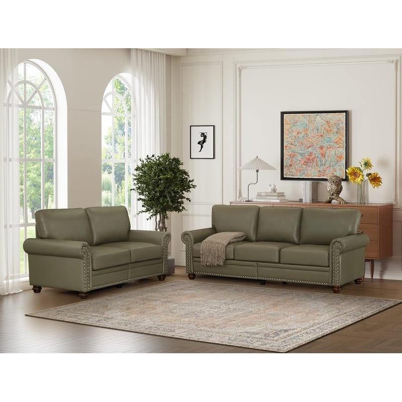 PU Leather Loveseat Sofa & Settee Set with Storage, 2pc