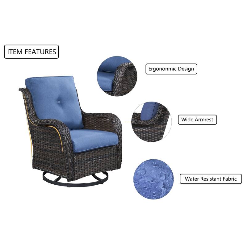 Gymojoy Outdoor Rattan Wicker Swivel Chair with Cushion (Set of 2)