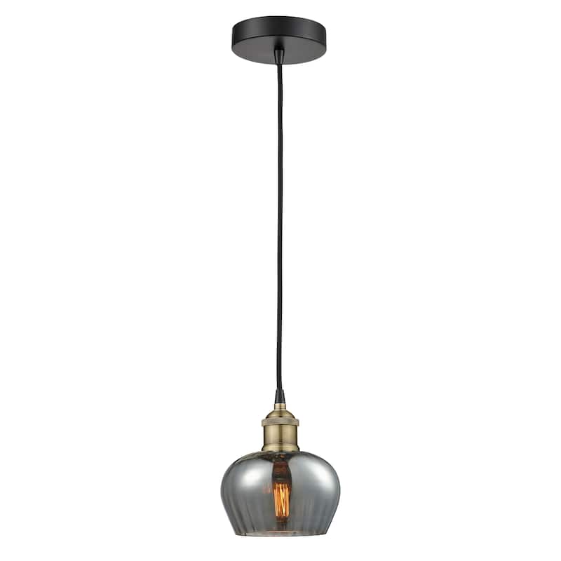 Innovations Lighting Fenton - 1 Light 7" Cord Hung Mini Pendant - Black Antique Brass/Plated Smoke