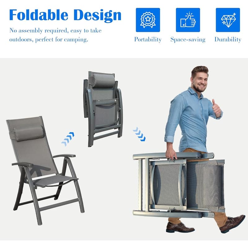 Patio Folding Chairs Set of 2,Padded Textilene Fabric Seat