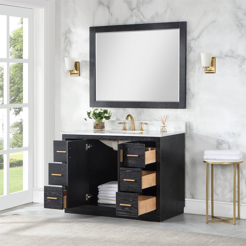Altair Gazsi Bathroom Vanity with Composite Stone Countertop with Mirror