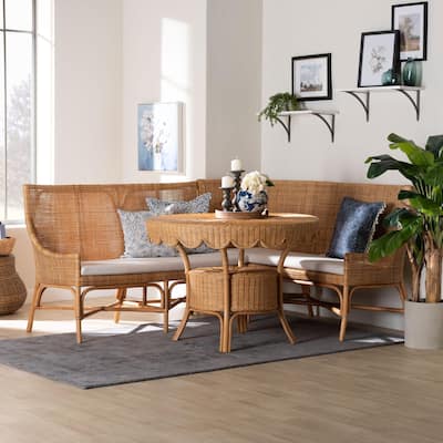 Olivera Bohemian Light Honey Rattan 3-Piece Dining Nook Set