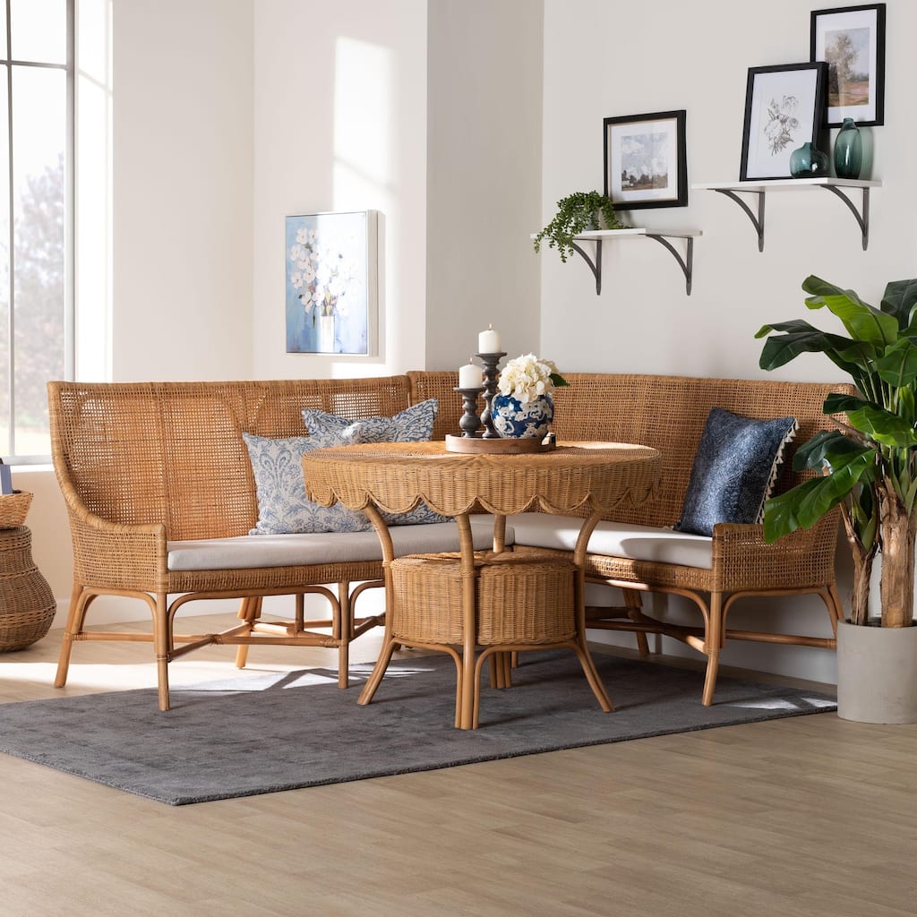 Olivera Bohemian Light Honey Rattan 3-Piece Dining Nook Set