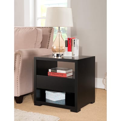 Wooden End Table with 1 Drawer and 2 Shelves