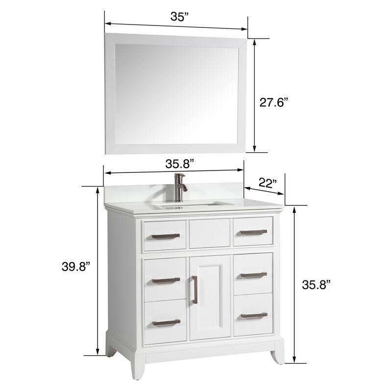 Vanity Art 36" Single Sink Bathroom Vanity Set with Engineered Marble Top and Free Mirror