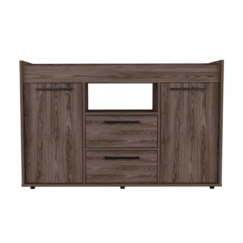 Lyon Sideboard, Two Drawers, Double Door Cabinets -Dark Walnut - Brown