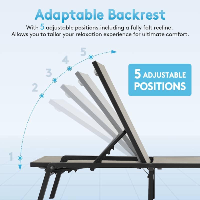 2-piece 5-Position Reclining Folding Lounge Chair – Adjustable Backrest & Portable Relaxation