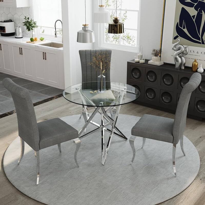36 inch Clear Glass Round Dining Table