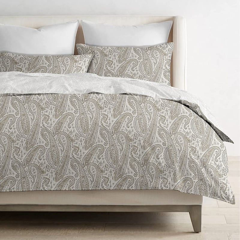 Delara GOTS Certified 100% Organic Cotton Damask Reversible Print Duvet Cover and Sham Set of 2
