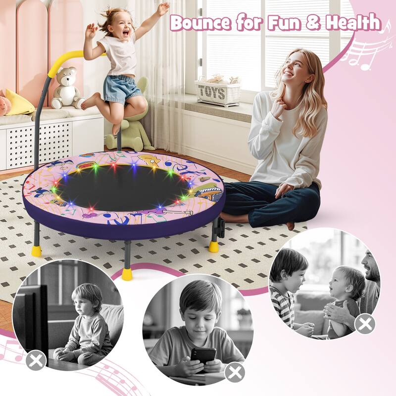 Foam Kids Trampoline with LED Lights, Foldable Frame and Handrail