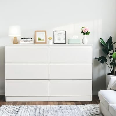 6 Drawer Black Dresser, Modern Bedroom Dresser with Spacious Countertop