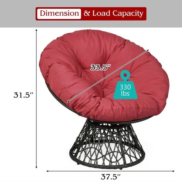Rattan Papasan Chair Ergonomic 360degree Swivel Soft Cushion Garden