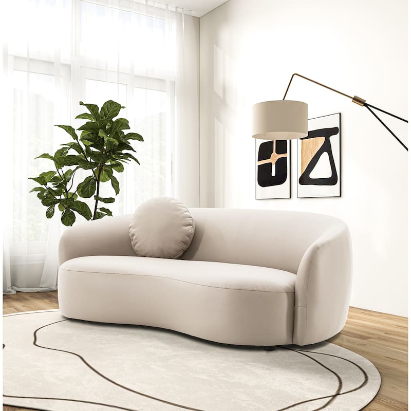 Nova Mid Century Modern Japandi Style Curvy Leather Sofa