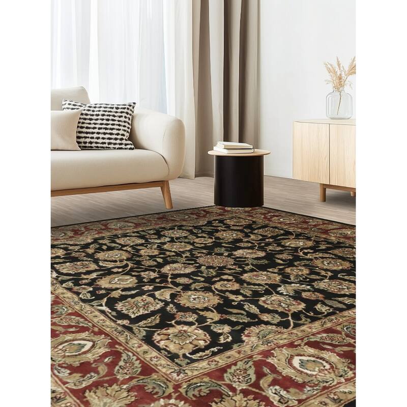 Hand Knotted Oriental 100% Wool Carpet Traditional All-Over Black Agra Area Rug - 8' 0'' X 8' 2''