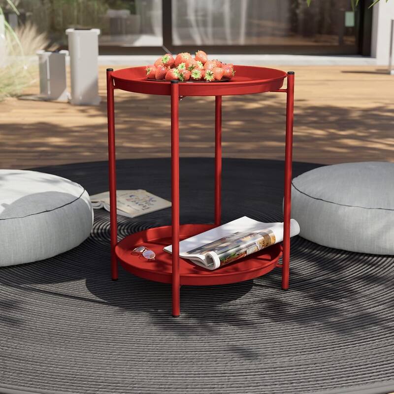 18" or 28" Round Outdoor Side Table End Table Coffee Table - RedO