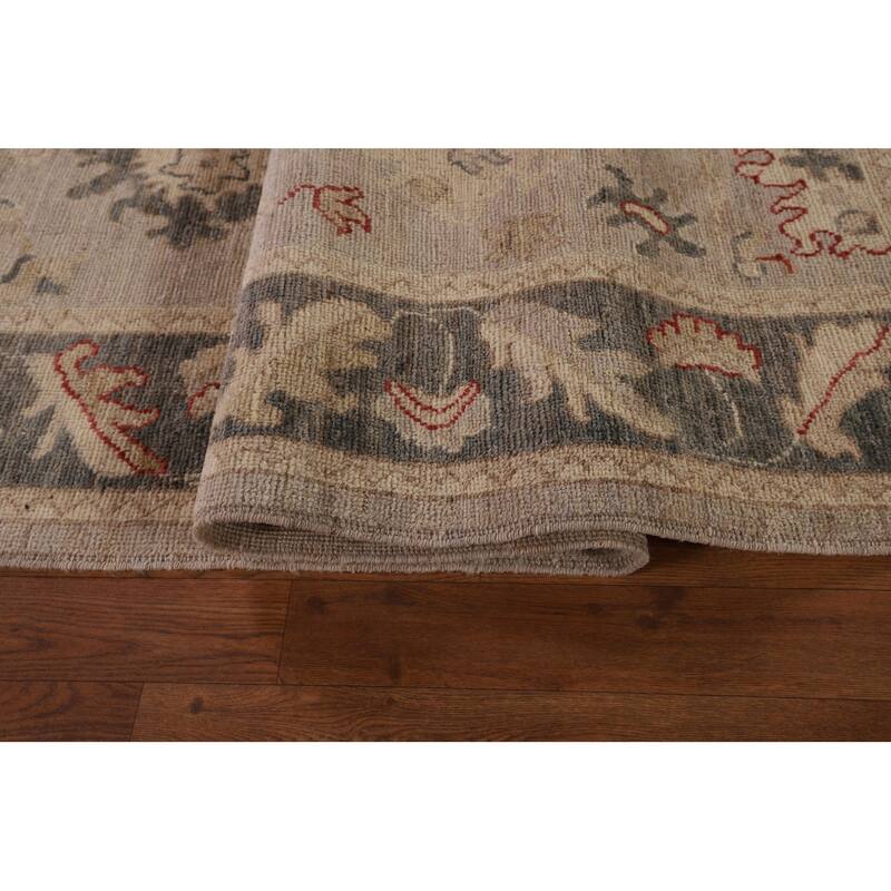 Vegetable Dye Oushak Turkish Area Rug Handmade Beige Wool Carpet - 8'1" x 9'10"