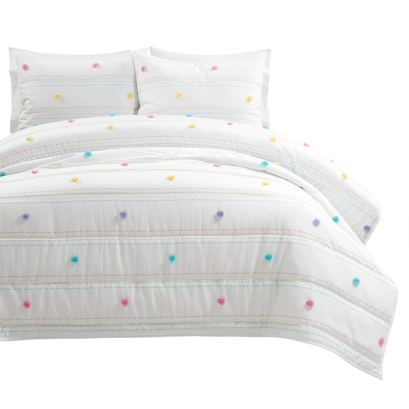 Lush Decor Rainbow Pom Pom And Stripes Quilt