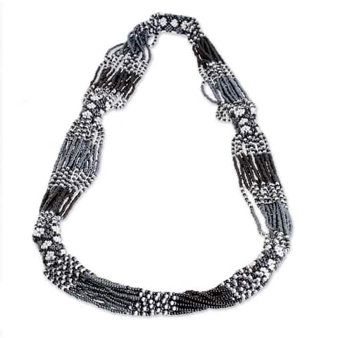 NOVICA Harmonious Elegance in Black, Glass beaded strand necklace - 30*1