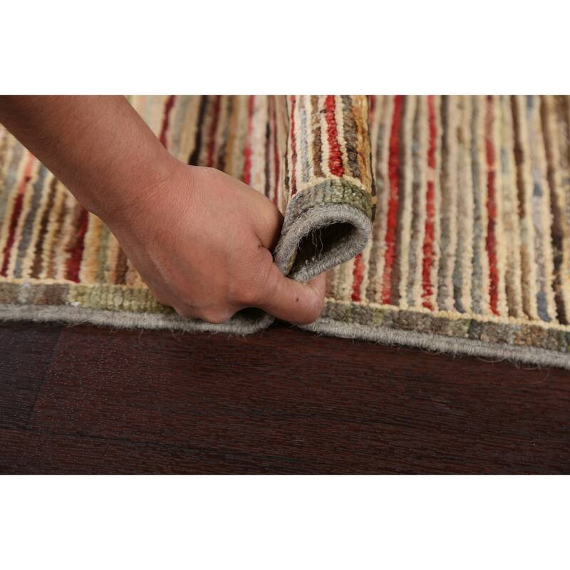 Striped Modern Gabbeh Kashkoli Wool Area Rug Hand-knotted Foyer Carpet - 2'6" x 3'10"