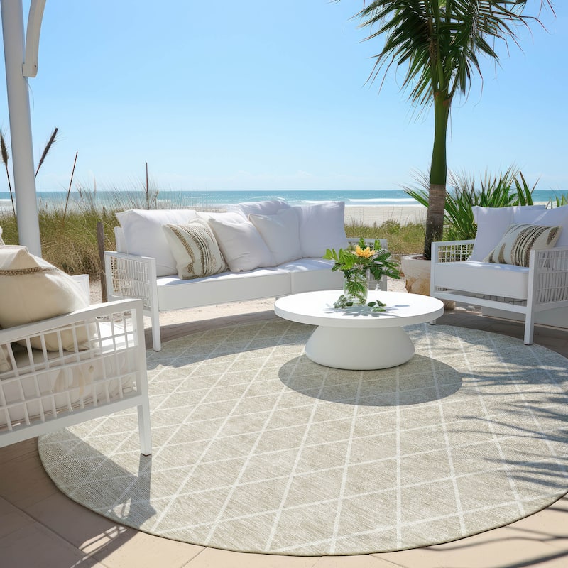 Machine Washable Indoor/ Outdoor Chantille Diamond Trellis Rug - Beige - 8' x 8'