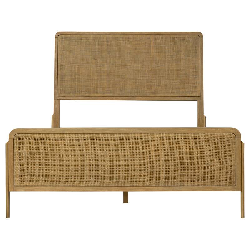Arini Coastal Wood Panel Bed with Rattan Headboard and Footboard