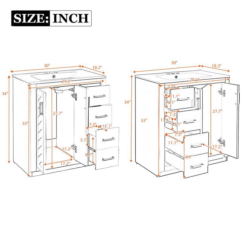 60''Vanity With Ceramic Sink Combo,Solid Wood Frame Storage Cabinet,Freestanding Vanity Set With 3 Drawers& Soft Closing Doors