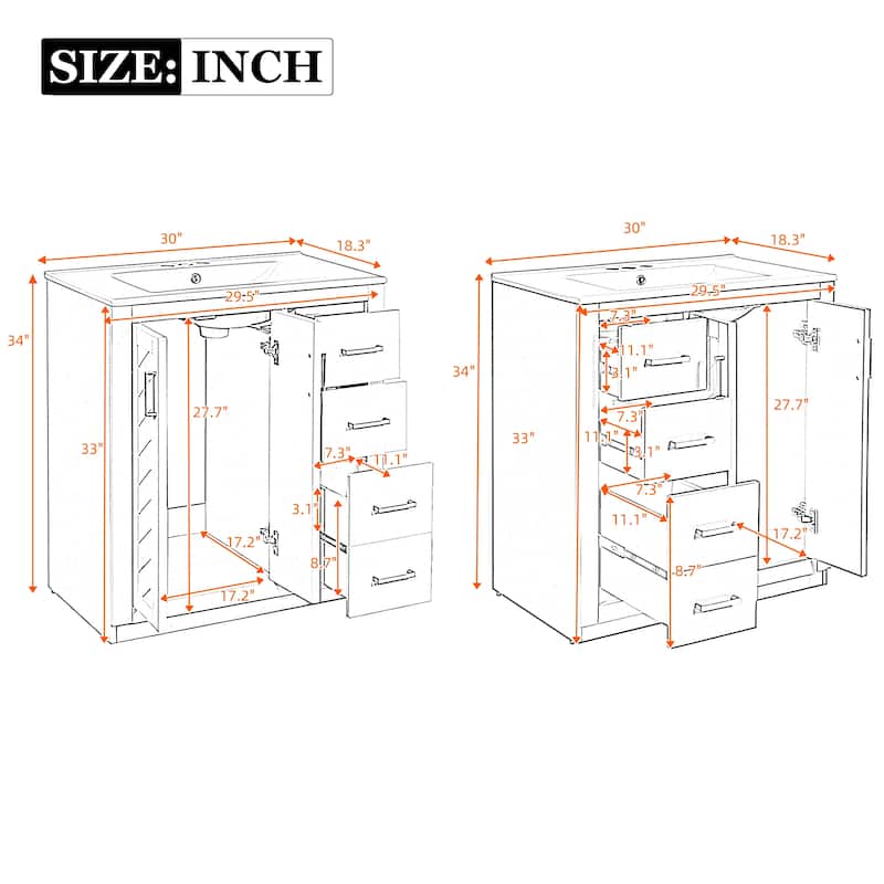 Roomfitters 60" Double Sink Bathroom Vanity with Ceramic Top, Solid Wood Storage Cabinet with Drawers and Soft Close Doors